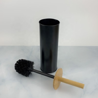 Bathroom stainless steel cleaning toilet brush with holder / Round Shape Bamboo Handle Toilet Brushes